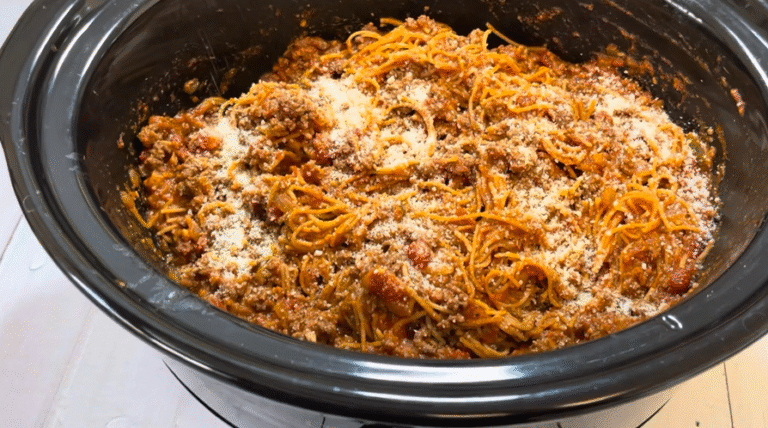 Slow Cooker Baked Spaghetti